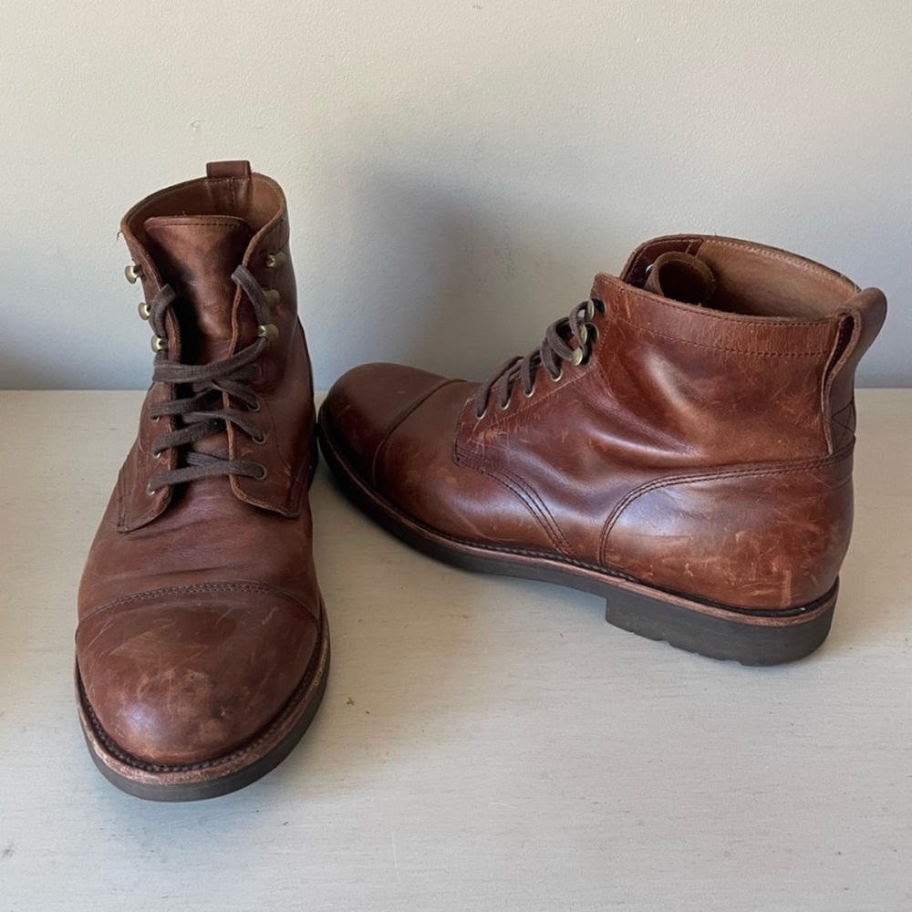 J. Crew Kenton Brown Tobacco Leather Cap Toe Men's Boots - Picture 3 of 13